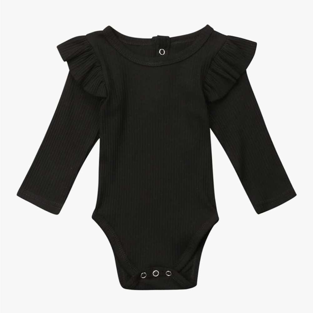 Black Ruffled Long Sleeve Kids One Piece 6-9 months